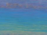 une image représentant un tableau d'un océan bleu avec un bateau à la surface de l'eau