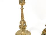 pair of antique brass candlesticks with birds and flowers