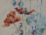 une image d'une peinture de fleurs dans un vase sur une table