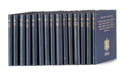 six books in a row on a white background with a blue cover