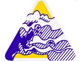 a triangle shaped sticker with a drawing of a wave in the ocean