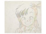 drawing of a young girl with a ponytail and a smile on her face