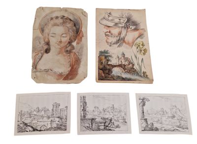 Lot de 5 dessins dont 3 à sanguine et encre 18 et 19ème sièc…