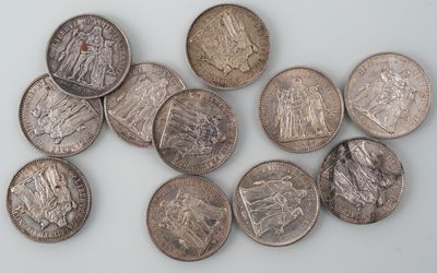 Lot de pièces en argent 10 francs : 2 c 1965, 3 x 1968, 4 x …