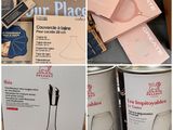 many different pictures of wine glasses and boxes on the table