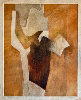 peinture abstraite représentant un homme tenant un livre et un verre à vin