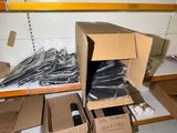 many boxes of items that are sitting on a shelf