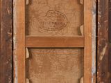 an old picture of a wooden frame with a map on it