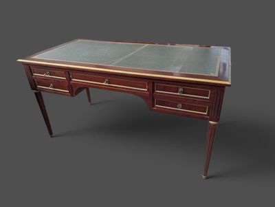 an image of a desk with two drawers and a glass top