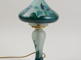 an image of a glass lamp with a green base and a white base
