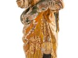 statue of jesus holding a fish in his hands on a white background
