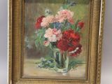 a painting of flowers in a vase on a table