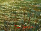 a painting of a field with grass and flowers in it