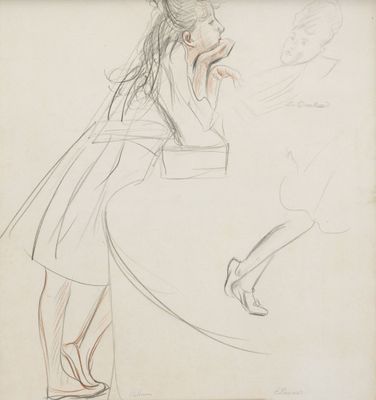 dessin représentant une femme en robe blanche et un homme en costume noir