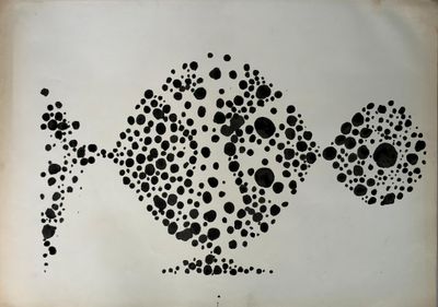a black and white drawing of a fish made out of dots