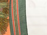 a green and orange scarf with a lion on it