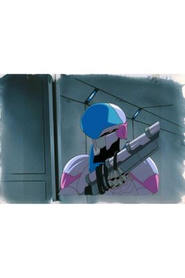 dessin représentant un homme portant un casque et tenant un pistolet