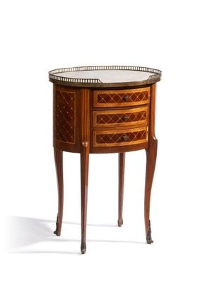 a small wooden table with a glass top on a white background