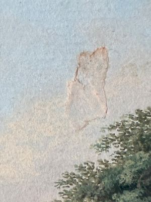Ecole vers 1850 "Mère et son enfant sur le chemin" gouache 2…