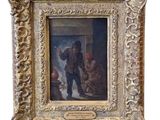 une image représentant un tableau où l'on voit un homme avec un chien dans une pièce