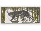 an image of a drawing of a cat walking through a forest