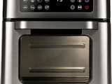 a silver and black oven with a digital clock on it