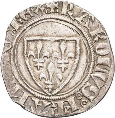 a silver coin with a shield on it