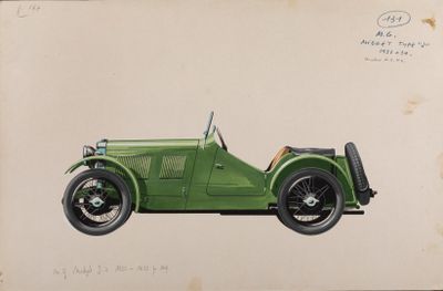 drawing of a green car with a man sitting in the driver ' s seat