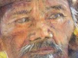 painting of a man with a beard wearing a red hat