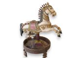 a wooden carousel with a horse on it on a white background