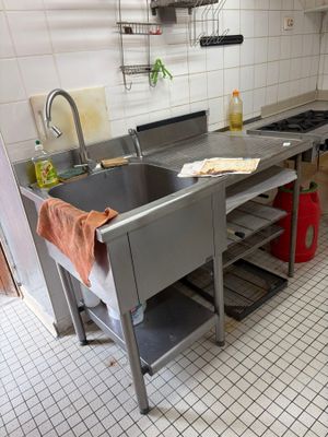 a kitchen with a sink and a stove in it