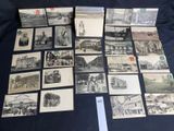 several old black and white photographs of people and buildings