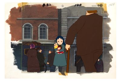 dessin représentant un homme et une petite fille debout devant un immeuble