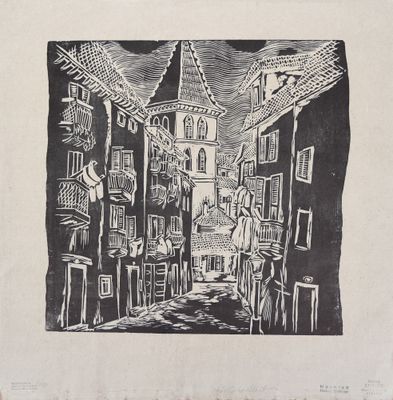 une image représentant un dessin en noir et blanc d'une rue de la ville