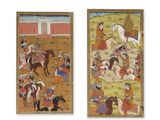 deux tableaux représentant des hommes à cheval et des chevaux dans un champ