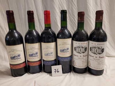 Lot de 6 bouteilles dont CHÂTEAU LES ARTIGAUX avec 3 bouteil…