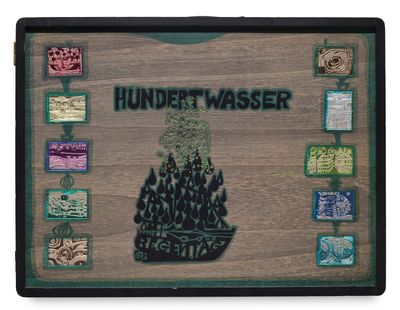 a picture of a wooden plaque with a picture of a tree on it