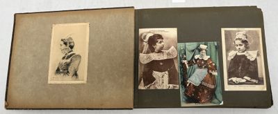 an old photo of a book with pictures of people in it