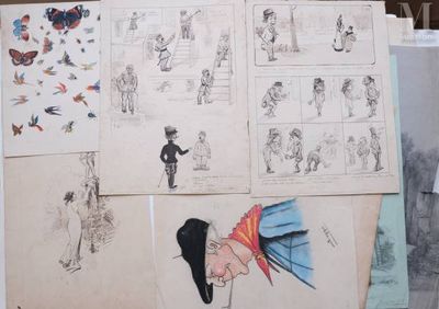a lot of drawings and pictures on the table