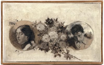 une image représentant un tableau où l'on voit deux femmes avec des fleurs devant elles