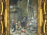 une image représentant un tableau montrant un groupe de personnes devant un bâtiment