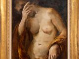 an oil painting of a nude woman holding a glass of wine