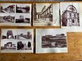 several old black and white photographs of a building and other buildings