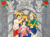 an image of a painting on a wall of a religious scene
