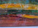 abstract painting of a landscape with trees and yellows and greens