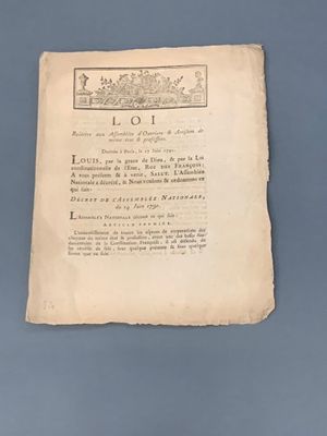 (LOI LE CHAPELIER) Loi relative aux assemblées d'ouvriers & …