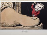 illustration représentant un homme en chemise rouge debout sur une chaussure