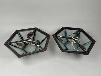 paire d'appliques murales hexagonales en verre