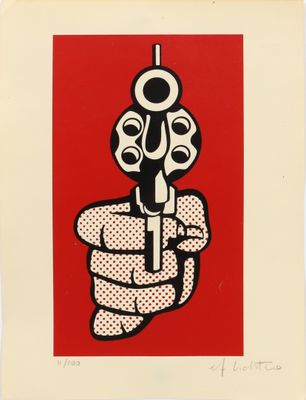 a painting of a man holding a gun in his hand
