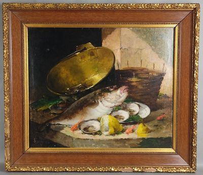 Ecole française fin XIXème à début XXème, "Nature morte au p…